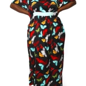 Butterfly Print Black Maxi Dress